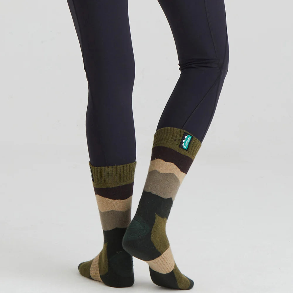 Ridgeline Merino Mid Length Wool Socks #colour_olive-stripes