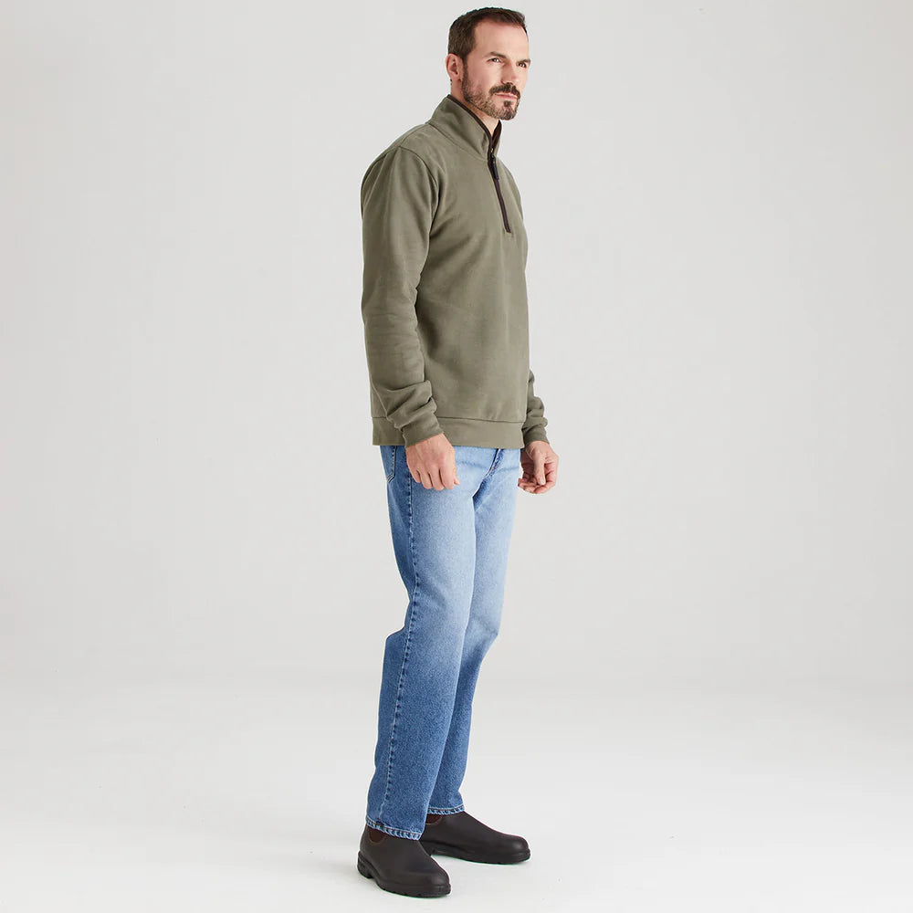Ridgeline Mens Brancaster 1/4 Zip Top #colour_smokey-olive