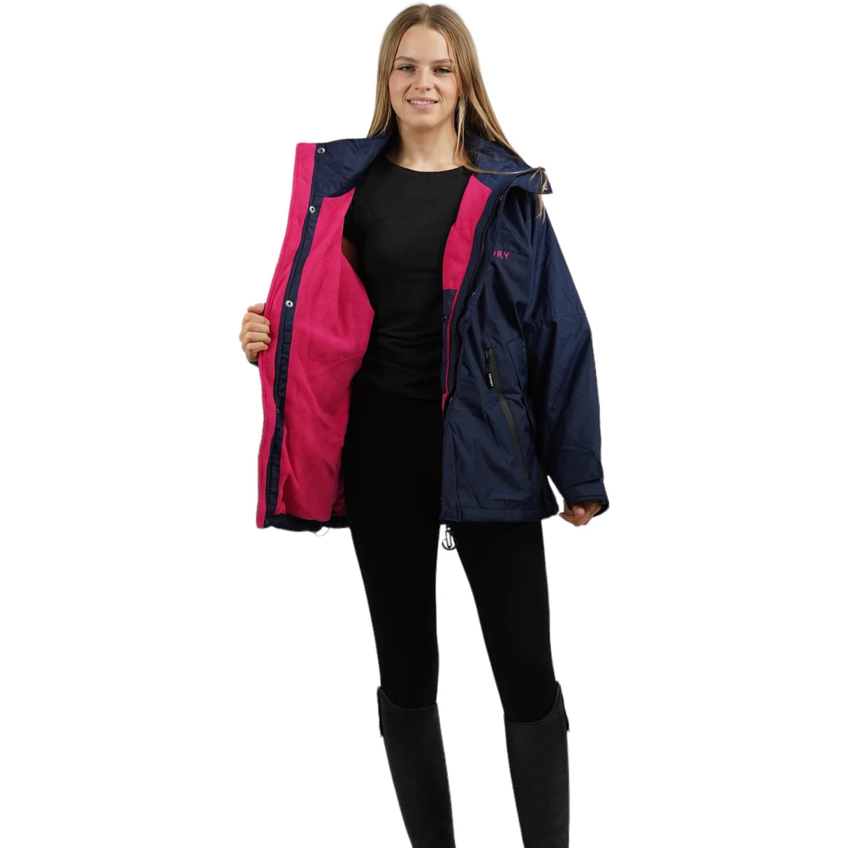 EQUIDRY Women's Thin Fleece Shortie #colour_navy-raspberry