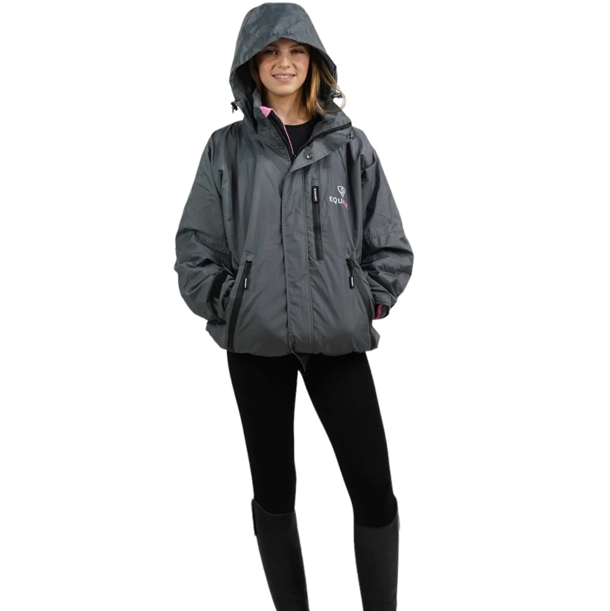 EQUIDRY Women's Thin Fleece Shortie #colour_grey-peacock-pink