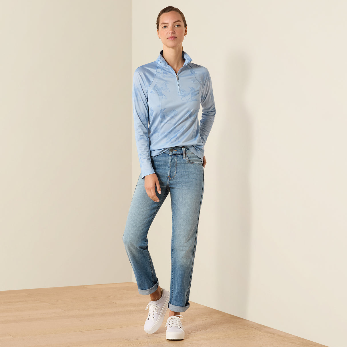 Ariat Women's Sunstopper 3.0 1/4 Zip Baselayer #colour_st.-tropez-mirage-print