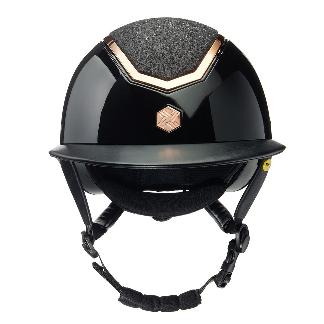 Charles Owen Kylo MIPS Sparkly Gloss Wide Peak Riding Hat #colour_black-gloss-rose-gold
