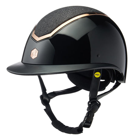 Charles Owen Kylo MIPS Sparkly Gloss Wide Peak Riding Hat #colour_black-gloss-rose-gold