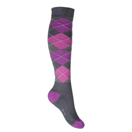 HKM Riding Socks Checked -Warming Up #colour_grey-pink-check