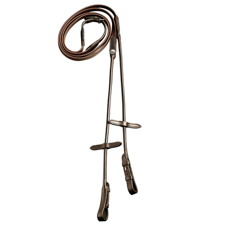 Finesse Rolled Rubber Reins #colour_brown-brown-silver