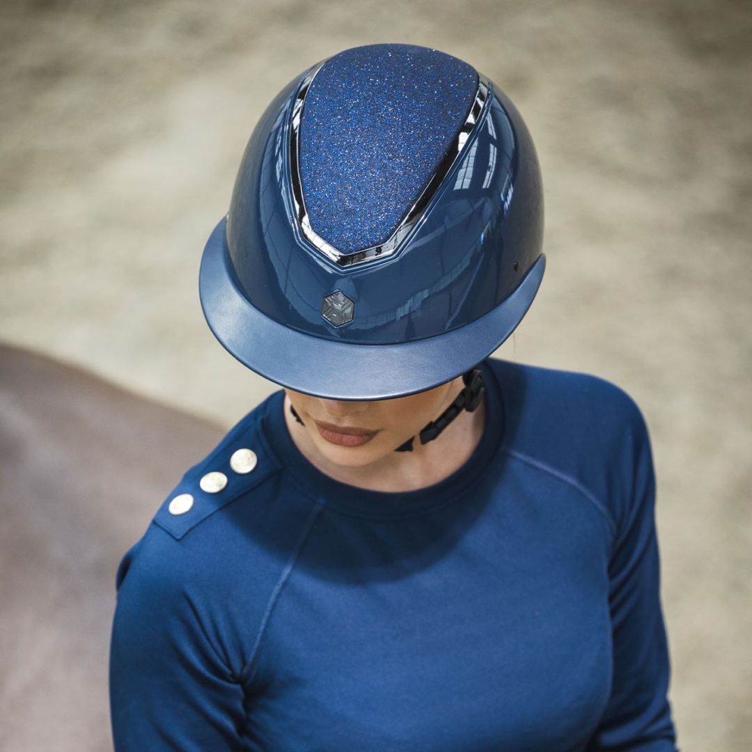 Charles Owen Kylo Sparkly Gloss Wide Peak Riding Hat #colour_navy-gloss-pewter