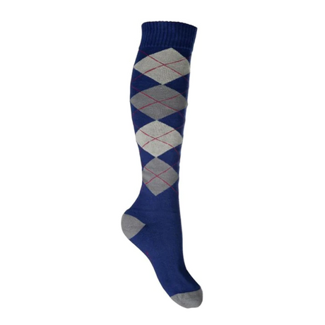 HKM Riding Socks Checked -Warming Up #colour_blue-grey-checked