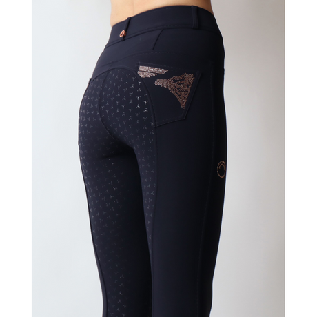 Montar Rosa Full Grip Breeches With Rosegold Crystals #colour_dark-navy