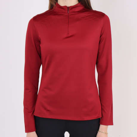 Montar Hilma Tone In Tone Crystals Longsleeve Polo #colour_ruby-red