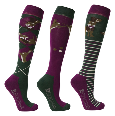 Hy Equestrian Novelty Printed Socks #colour_moss-green-boysen-berry