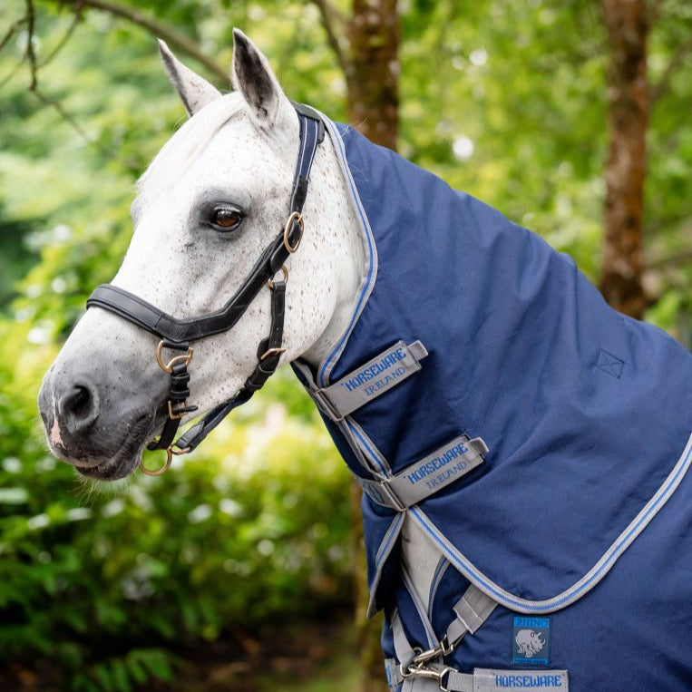 Horseware Ireland Rhino Plus Pony 100g Turnout Rug #colour_navy-titanium grey-classic blue