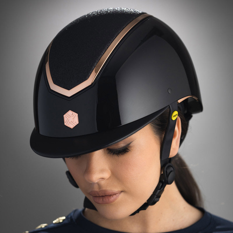 Charles Owen Kylo MIPS Sparkly Gloss Riding Hat #colour_black-gloss-rose-gold