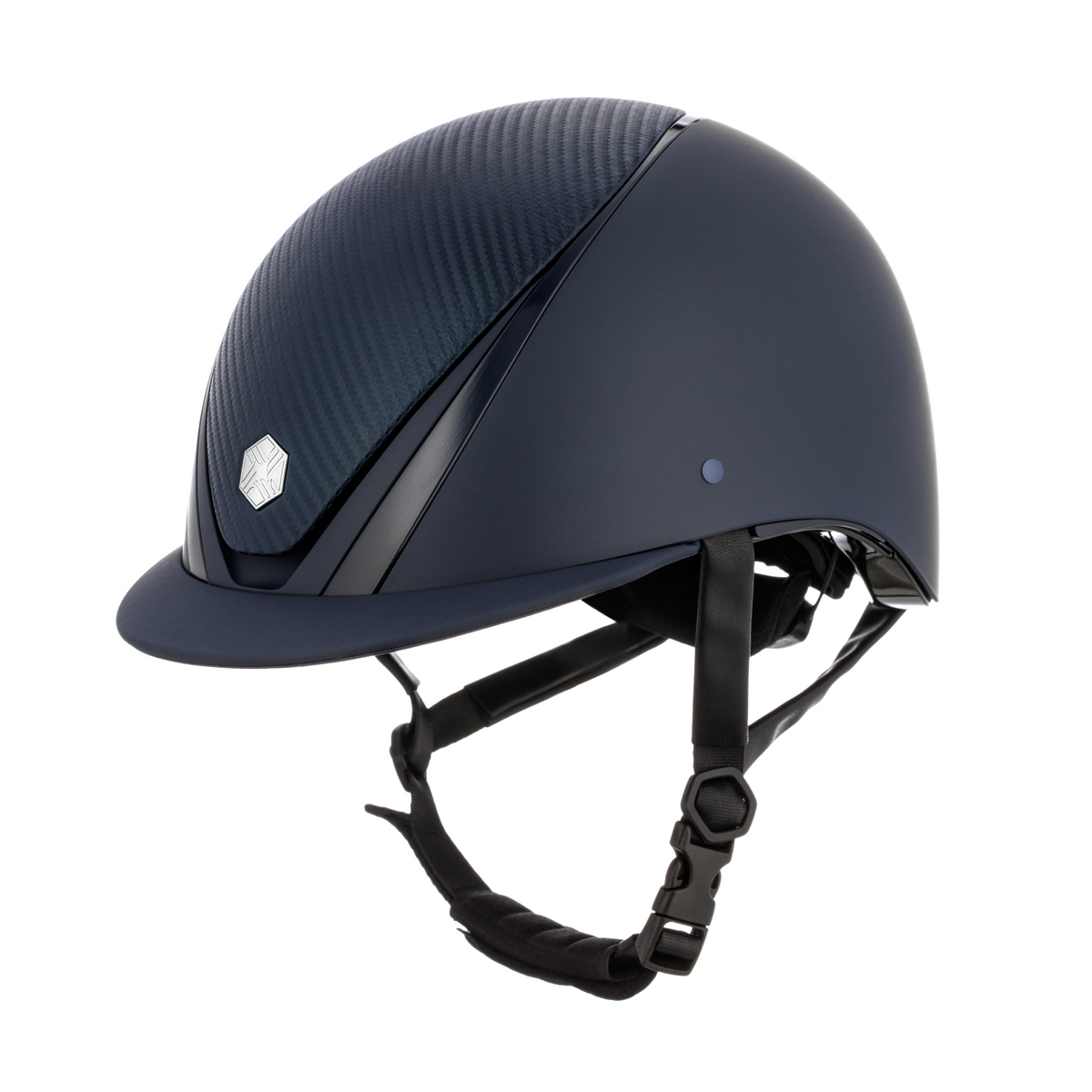Charles Owen Hyda Carbon with Mips riding hat in Navy Matte/Navy Gloss, side view