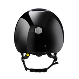 Charles Owen Hyda Sparkly riding hat in Navy Gloss/Chrome, rear view showing the dial-fit adjuster