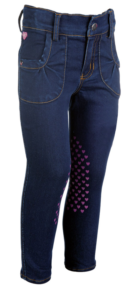 HKM Bellamonte Horses Silicone Knee Patch Riding Breeches #colour_jeans-blue