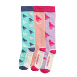 Toggi Running Horse Socks 3 Pack #colour_turquoise-pink-lilac