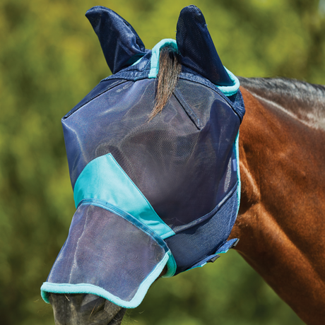 Weatherbeeta ComfiTec Deluxe Fine Mesh Mask With Ears & Nose #colour_navy-turquoise