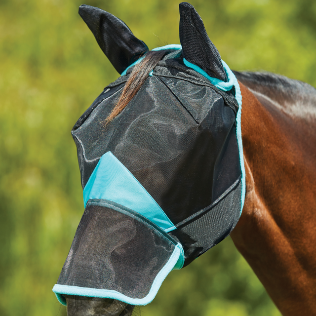 Weatherbeeta ComfiTec Deluxe Fine Mesh Mask With Ears & Nose #colour_black-turquoise