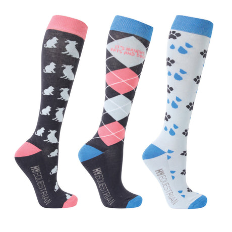 Hy Equestrian Novelty Printed Socks #colour_coral-blue