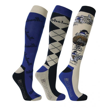 Hy Equestrian Novelty Printed Socks #colour_blue-taupe-navy