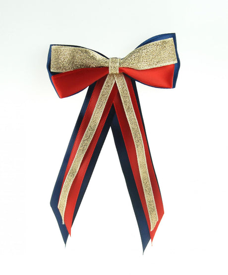 ShowQuest Hairbow with Tails #colour_navy-red-gold