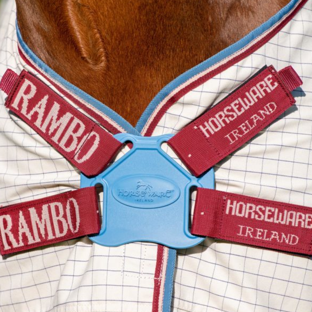 Horseware Ireland Rambo Optimo Supreme Summer Sheet #colour_navy-check-cherry-peach-blue