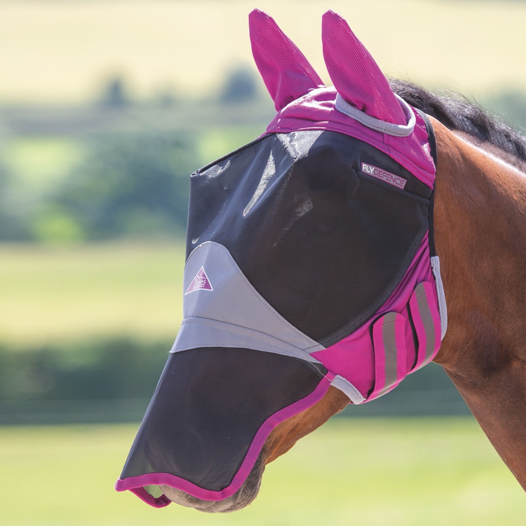 Shires Deluxe Fly Mask With Ears For Horses - Cob Size, Green, UV & Fly Protection