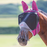 Shires FlyGuard Pro Deluxe Fly Mask With Ears & Nose Fringe #colour_burgundy