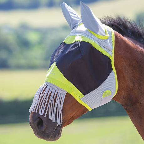 Shires FlyGuard Pro Air Motion Fly Mask With Ears & Fringe #colour_lime