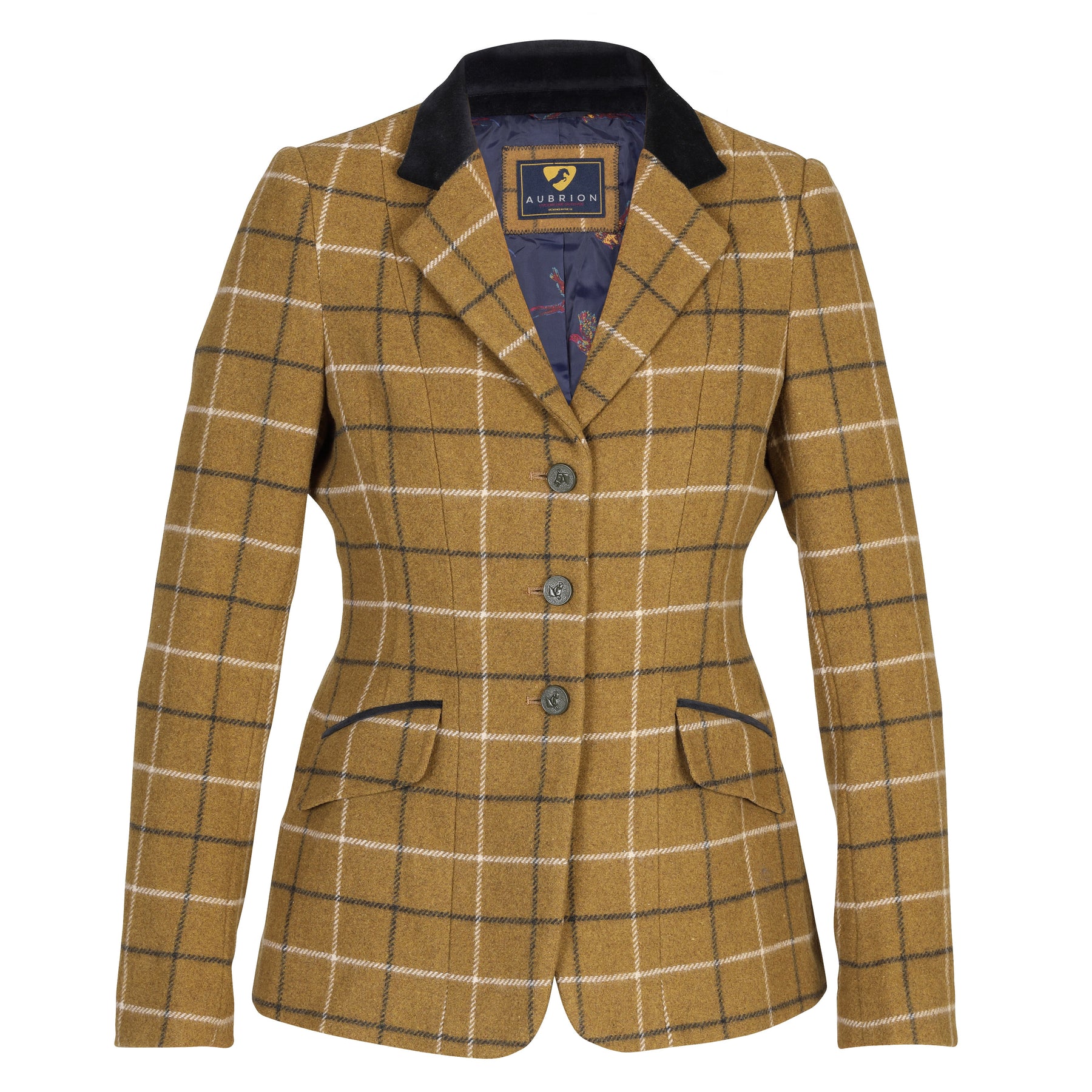 Veste D'équitation Enfant Aubrion Saratoga Juniper - Bleu Marine à Carreaux