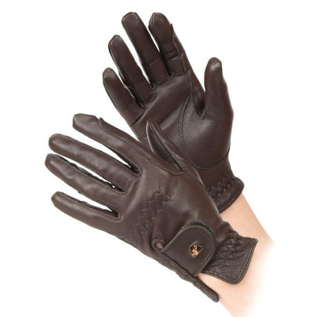 Shires Aubrion Children's Leather Riding Gloves #colour_brown