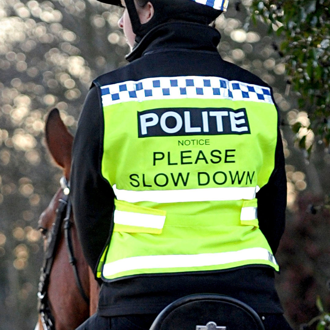 Equisafety Polite Please Pass Wide and Slow High Visibility Waistcoat