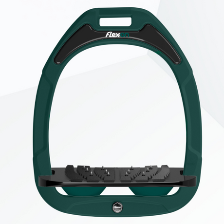 Flex-On Green Composite Inclined Ultra Grip Stirrups - Green/Black/Green #colour_green-black-green