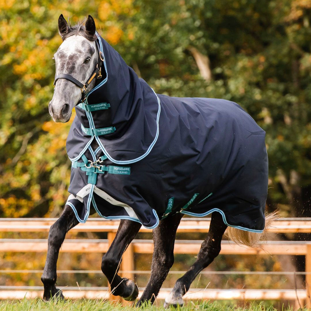 Horseware Ireland Amigo Bravo 12 Plus 250g Medium Turnout Rug #colour_navy-aqua-turquoise