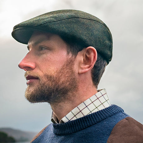Hoggs of Fife Herringbone Waterproof Tweed Cap #colour_green