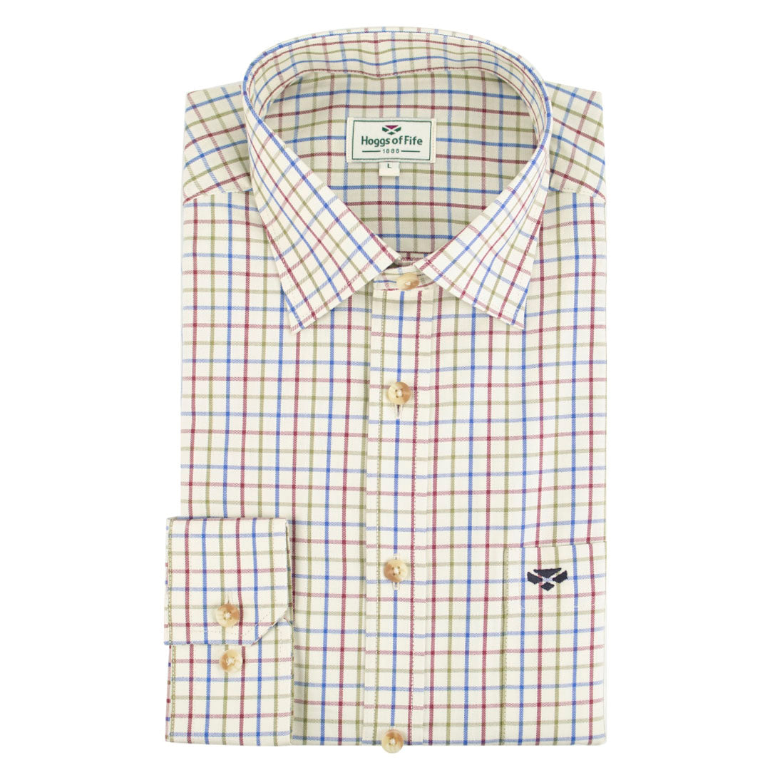 Hoggs of Fife Inverness Men's Cotton Tattersall Shirt #colour_wine-blue-green