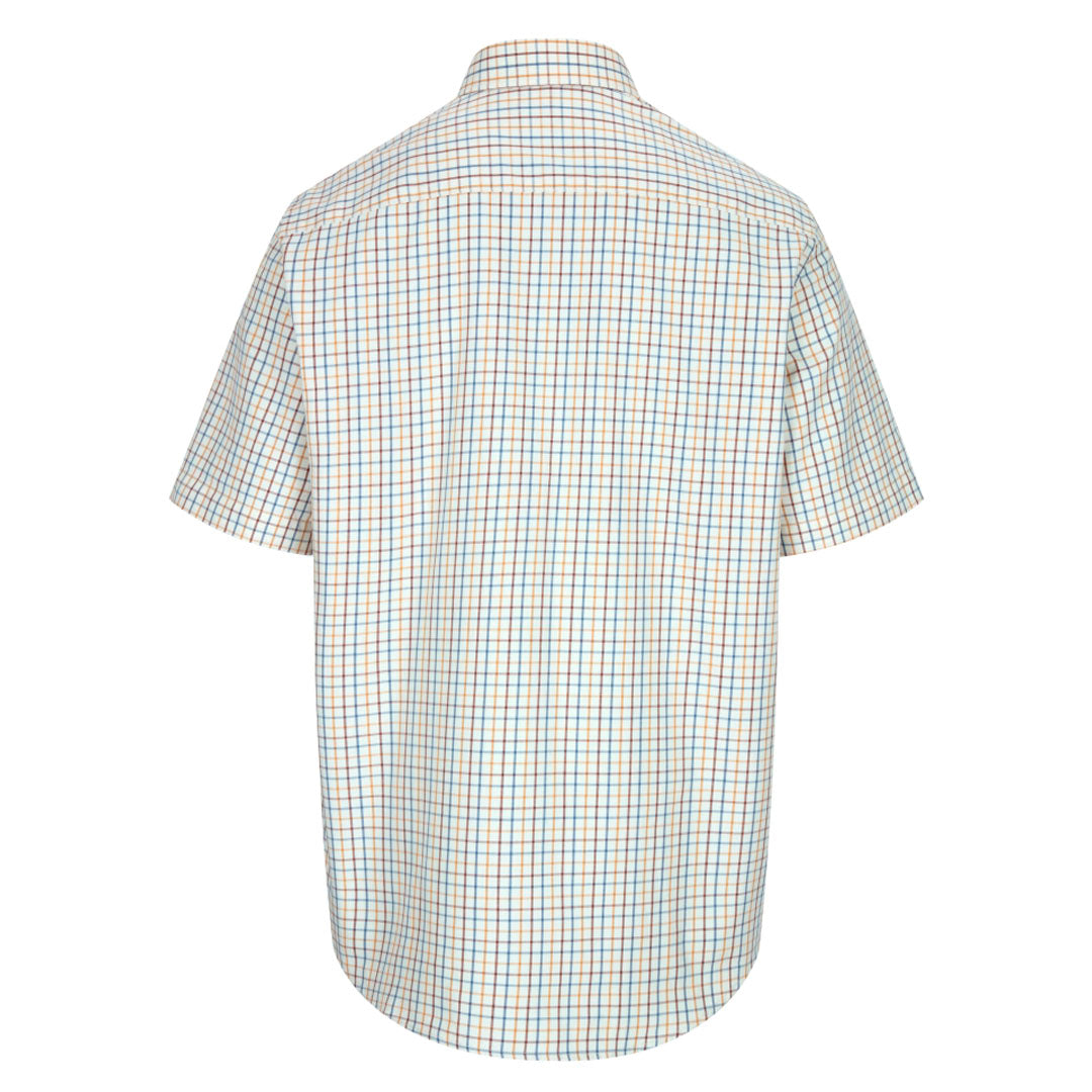 Hoggs of Fife Kessock Men's Short Sleeve Tattersall Shirt #colour_brown-blue-check