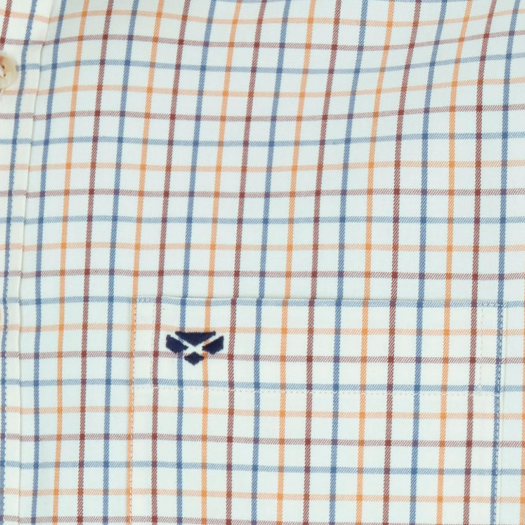 Hoggs of Fife Kessock Men's Short Sleeve Tattersall Shirt #colour_brown-blue-check