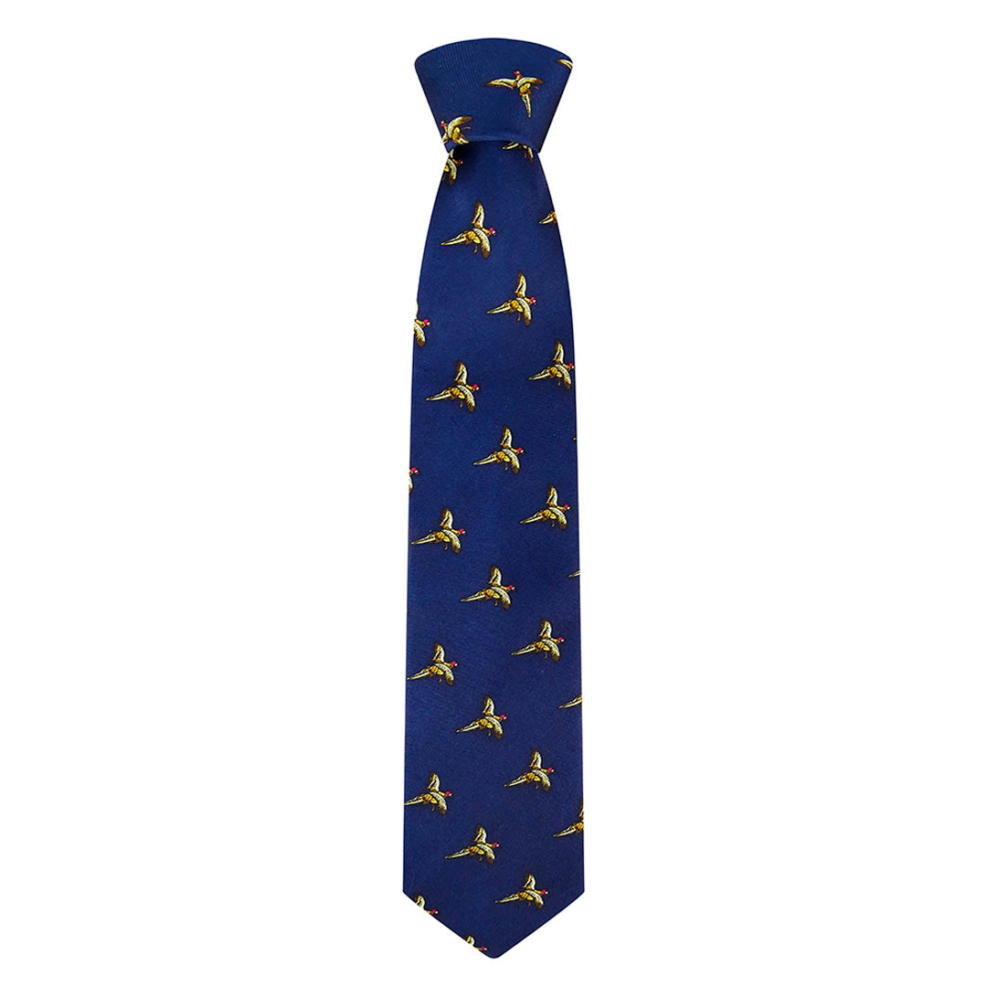 Hoggs of Fife Silk Country Tie #colour_flying-pheasant-navy