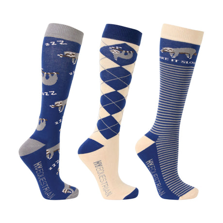 Hy Equestrian Novelty Printed Socks #colour_navy-brown-grey