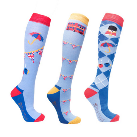 Hy Equestrian Love from London Socks (Pack of 3)#colour_sky-blue-royal-red