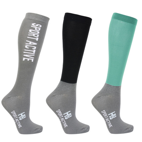 Hy Sport Active Riding Socks (Pack of 3) #colour_spearmint-green-pencil-point-grey-black