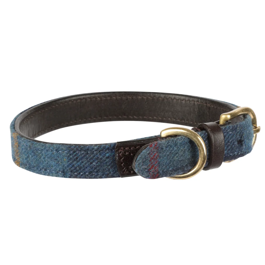 Shires Digby And Fox Hundehalsband Aus Tweed - Rot/Gelb/Blau Kariert, Mit Lederfütterung, Größe XXS