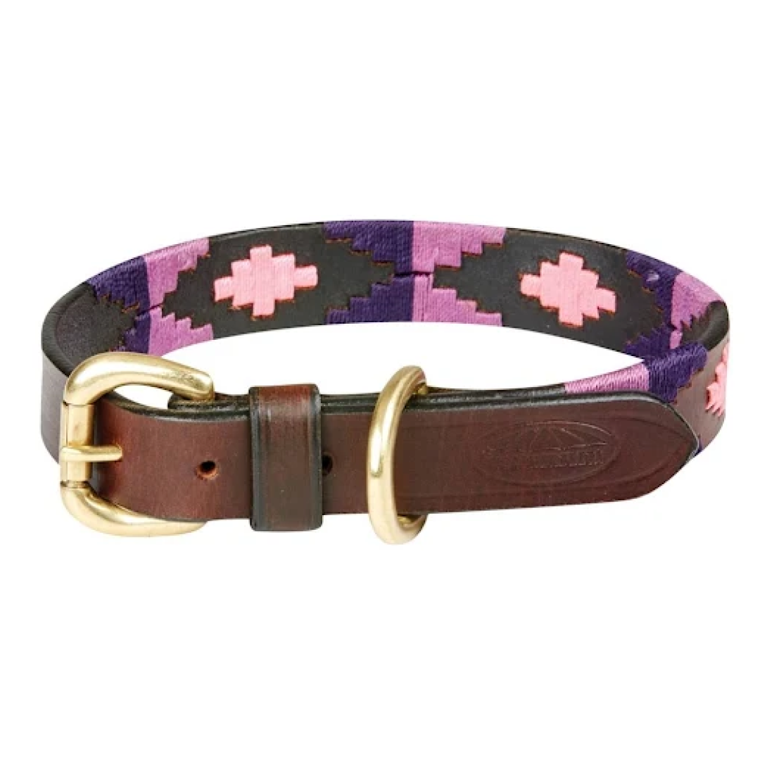 Weatherbeeta Polo Leather Dog Collar #colour_cowdray-brown-purple-purple