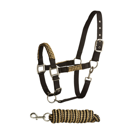 Bitz Soft Handle Two Tone Headcollar/Lead Rope #colour_black-gold