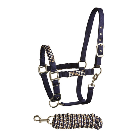 Bitz Soft Handle Two Tone Headcollar/Lead Rope #colour_navy-taupe