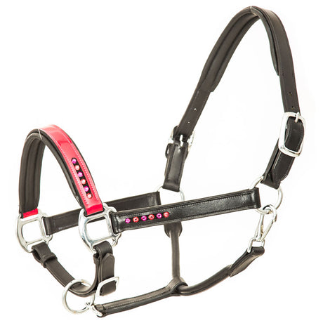 Imperial Riding Lavarre Leather Headcollar #colour_black-pink