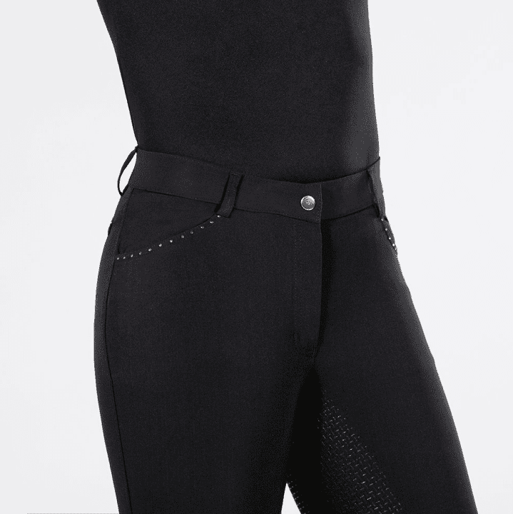 HKM Rosegold Glamour Style S.F. Seat Riding Breeches #colour_black-rose-gold