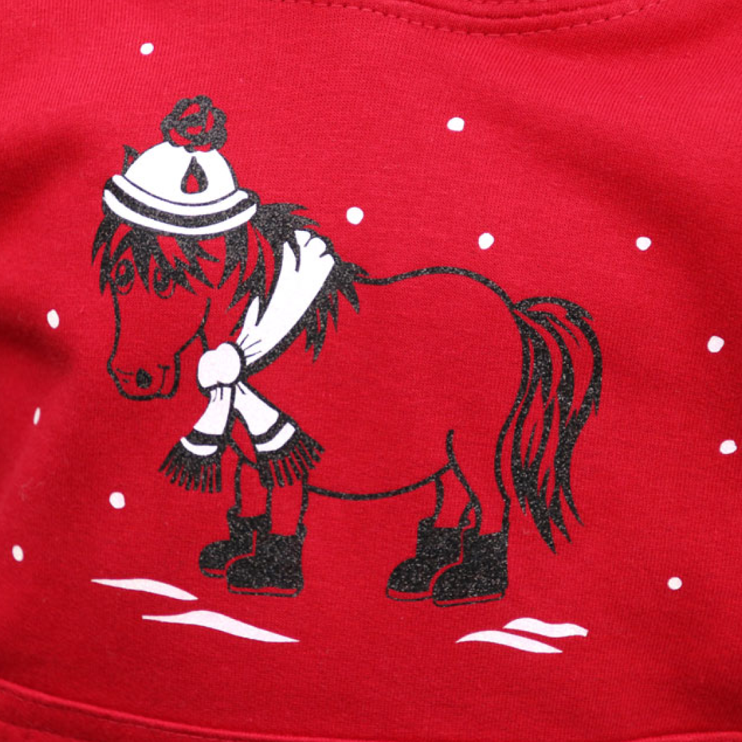 British Country Collection Christmas Snow Pony Glittering Hoodie #colour_red